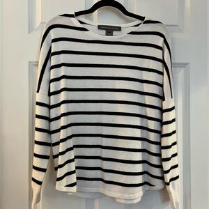 French Connection Sweater Size Small Black White Stripe Long Sleeve Cozy Soft